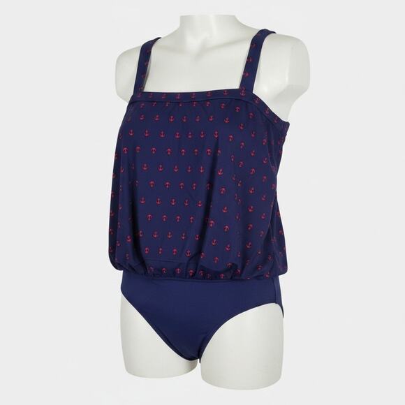Miraclesuit Other - Miraclesuit Breezy Blouson One Piece Swimsuit Blue/Red Anchors Nautical Size 12